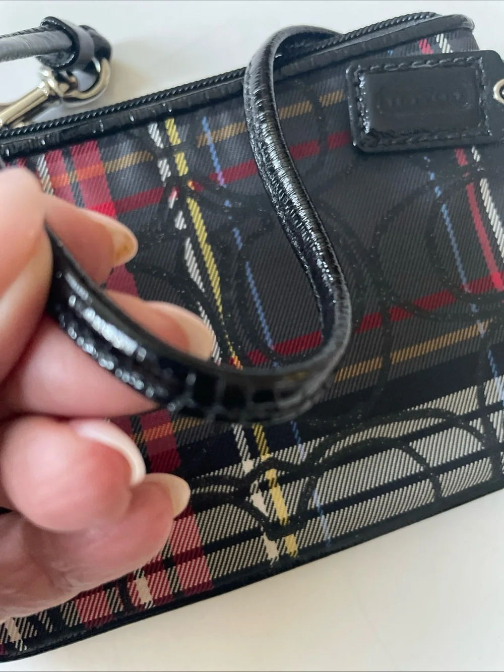 Coach Poppy Red Plaid Signature Wristlet